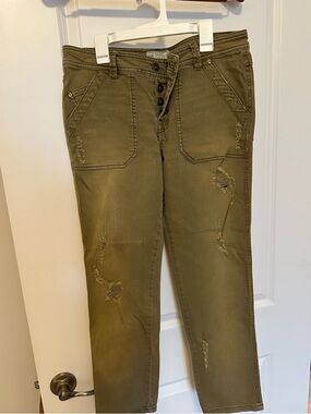 Free People Women’s Olive Distressed Button-Fly Jeans